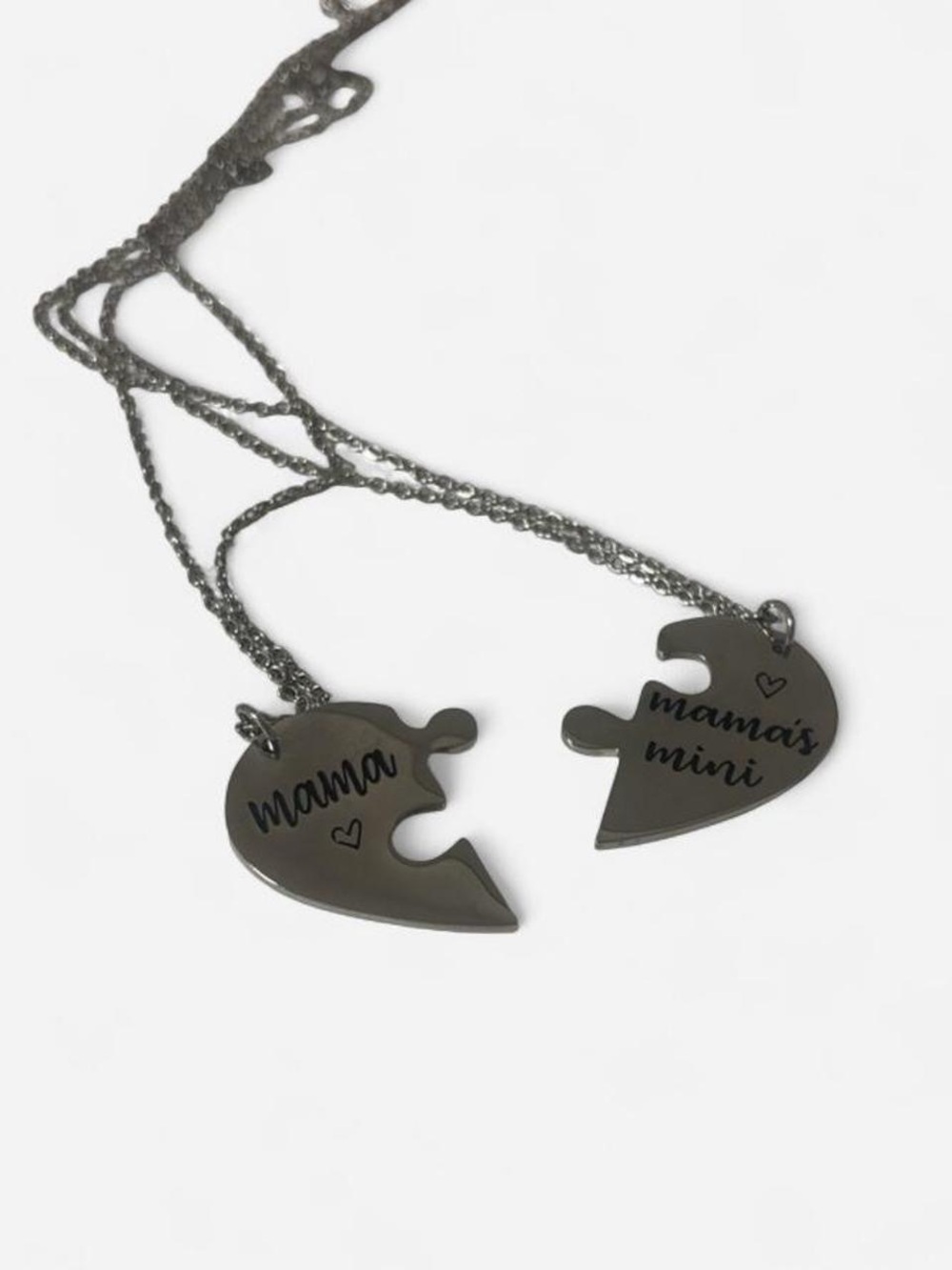 Silver Puzzle Piece Necklace Set – “Mama” & “Mama’s Mini”